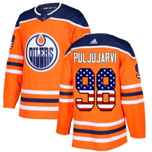 Herren Edmonton Oilers Eishockey Trikot Jesse Puljujarvi #98 Authentic Orange USA Flag Fashion